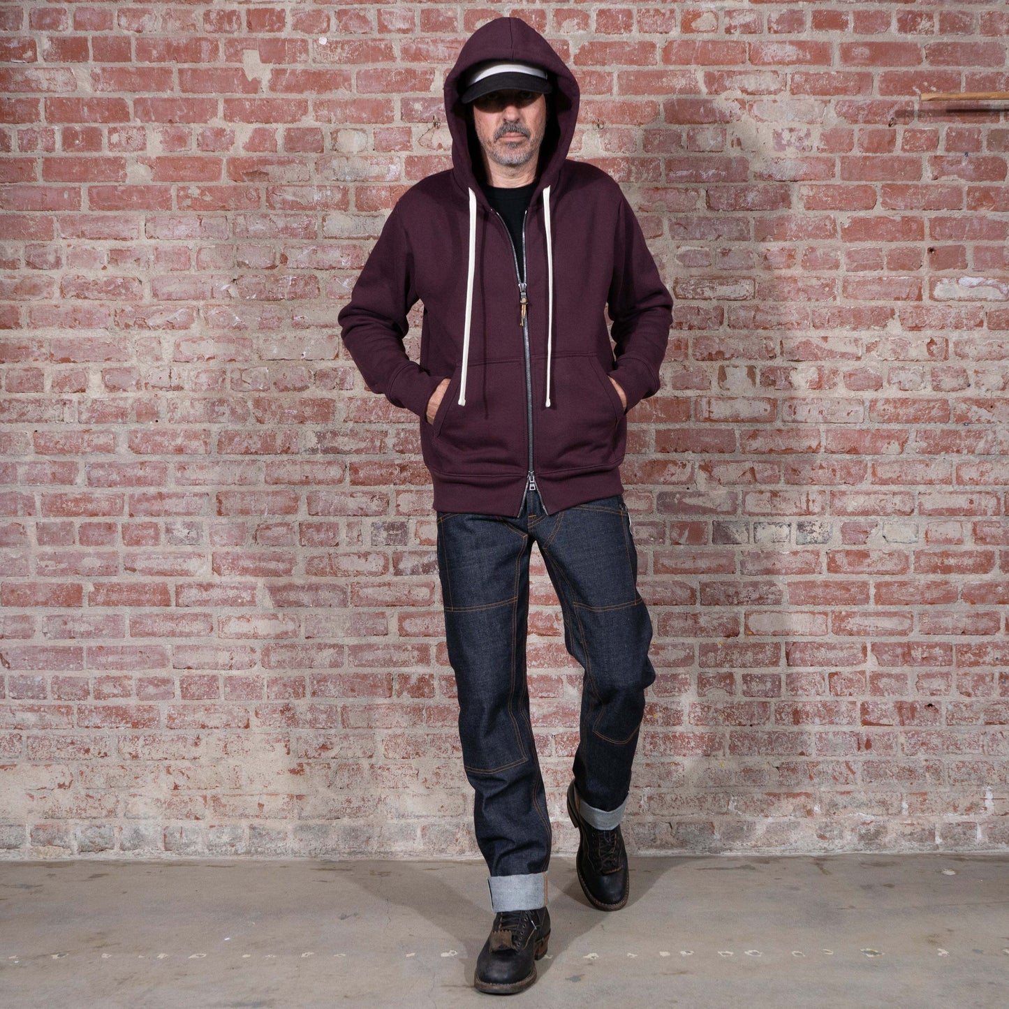 BNAGEROW - TWO WAY ZIP HOODIE - Oxblood