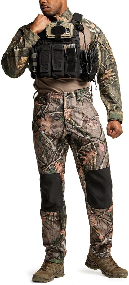 Men's Winter Waterproof Tactical Pants, Softshell Fleece Lined Snow Ski Cargo Pants