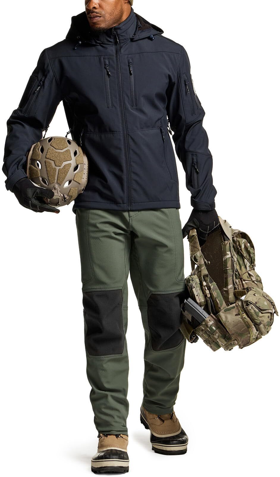 Men's Winter Waterproof Tactical Pants, Softshell Fleece Lined Snow Ski Cargo Pants