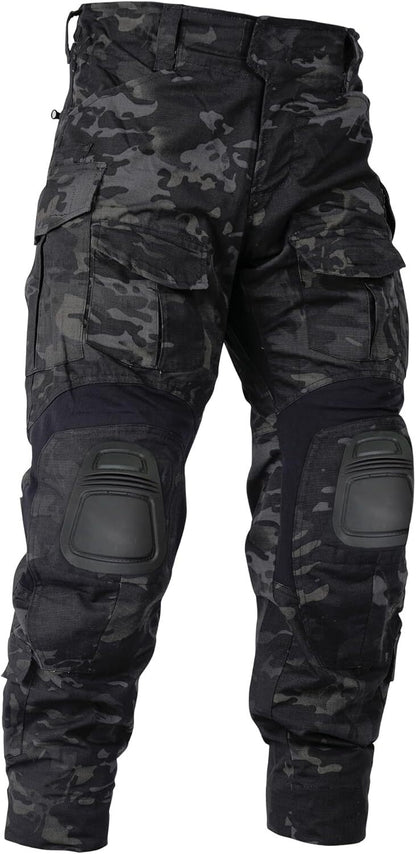 Men’s Tactical Pants with Knee Pads Camo Cargo Pants Waterproof Hiking Pants 10 Pockets No Belt