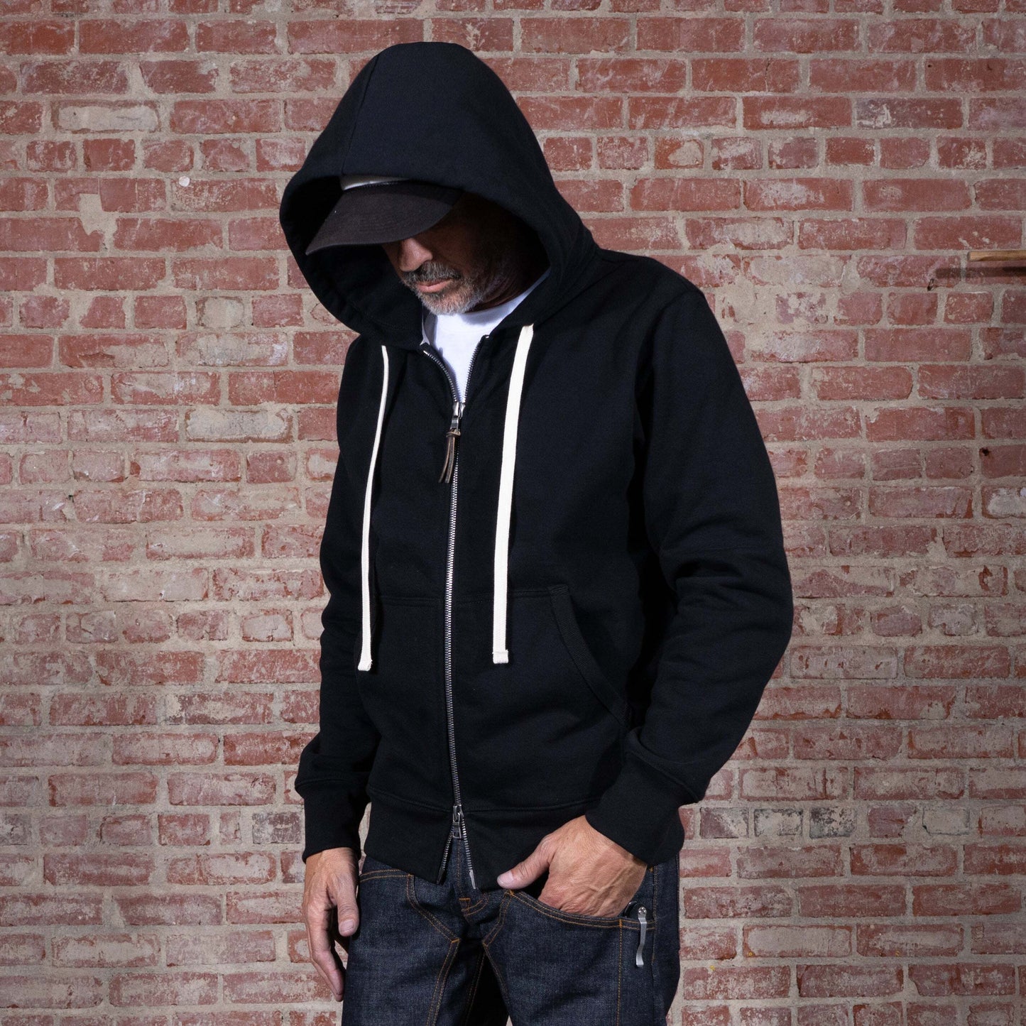BNAGEROW - TWO WAY ZIP HOODIE - Black