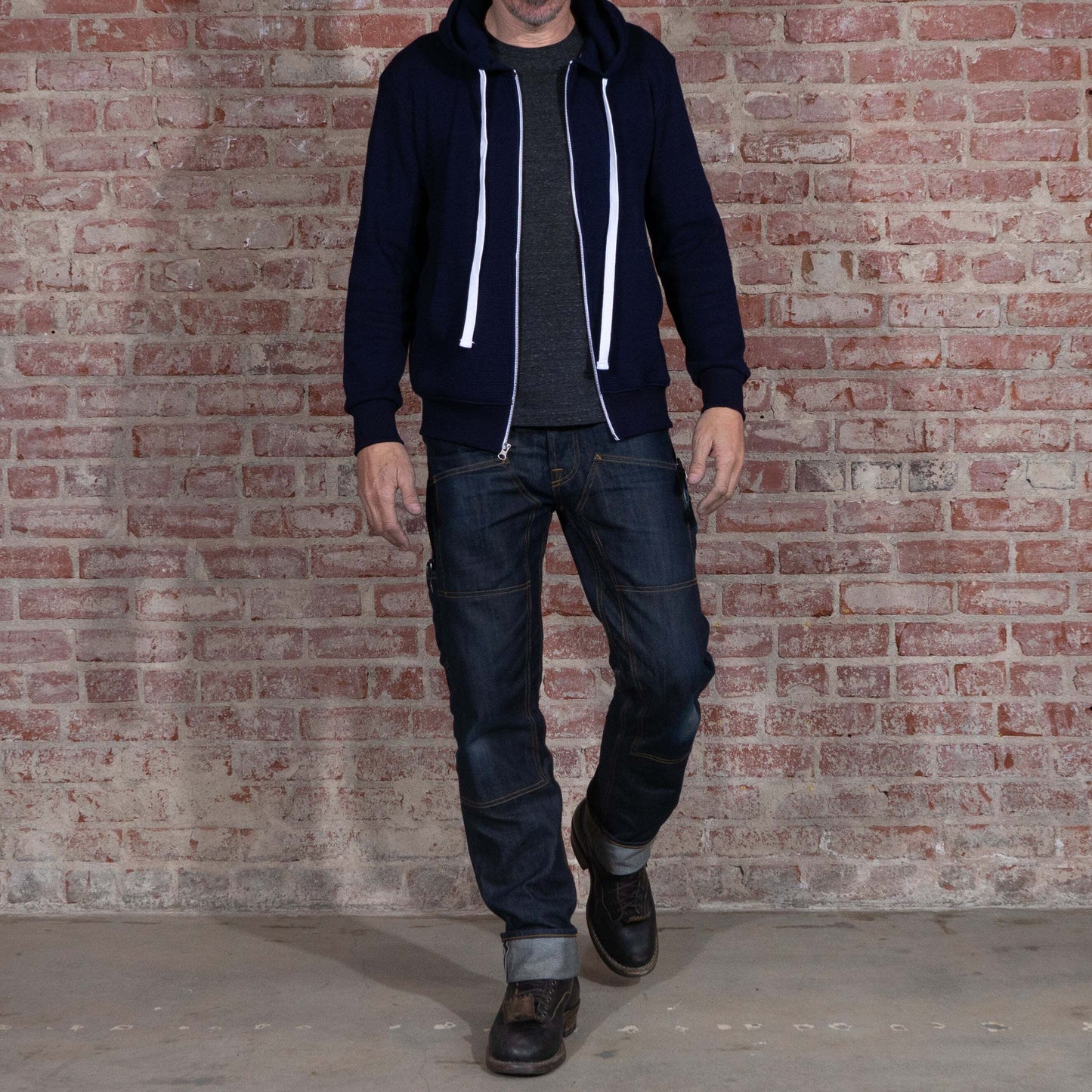 BNAGEROW - Lndigo Dyed Thermal Zip Hoodie