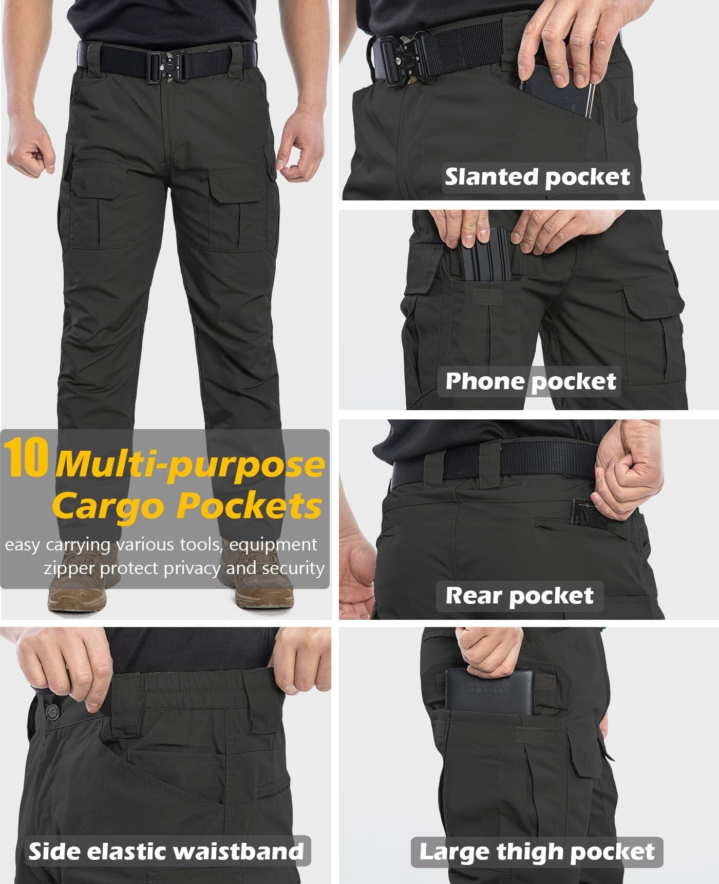 Men's Ripstop Work Pants,Water Resistant Outdoor Tactical Pants