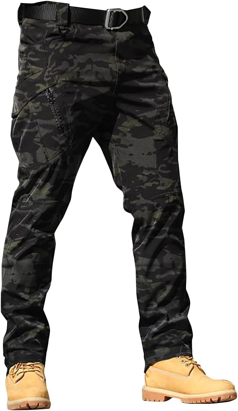 Men Tactical Pants Baggy Outdoor Waterproof Hiking Work Pants Water Resistant Multi Pockets Wild Cargo Pants