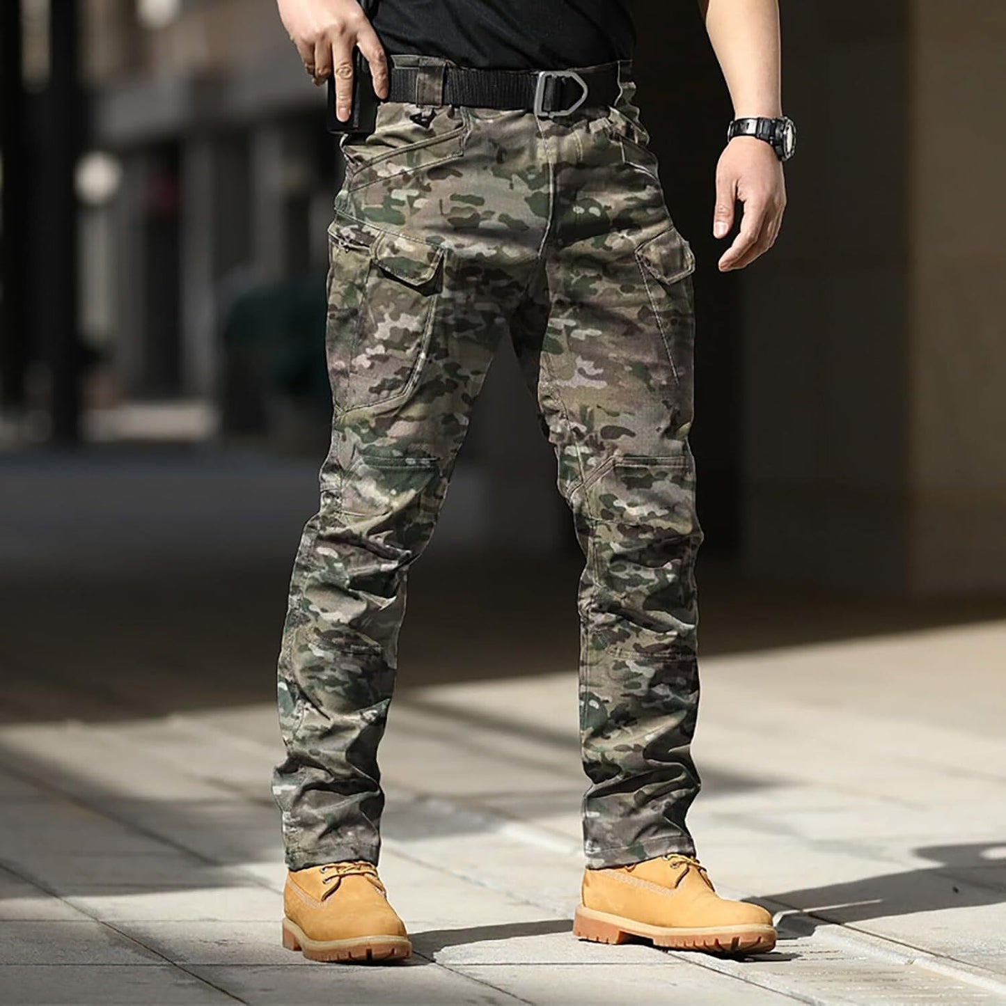 Men Tactical Pants Baggy Outdoor Waterproof Hiking Work Pants Water Resistant Multi Pockets Wild Cargo Pants