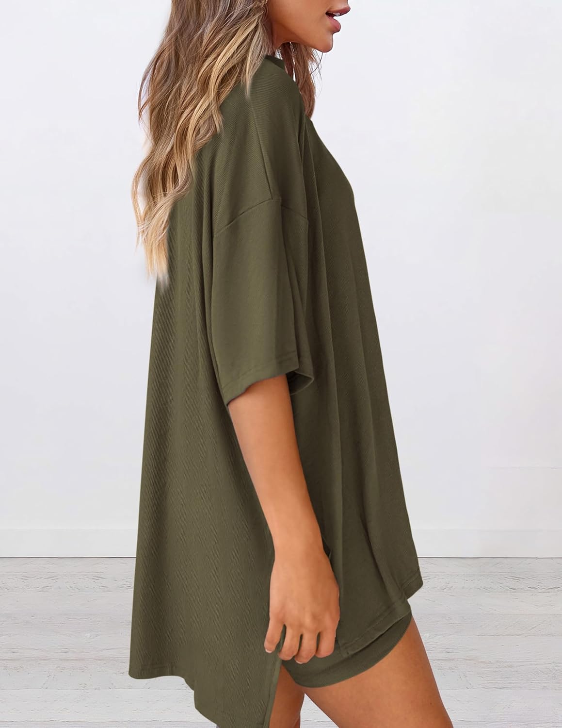 PRETTYGARDEN Women's Two Piece Lounge Set 2025 Summer Casual Oversized Shirts Biker Shorts Matching Airport Travel Outfit