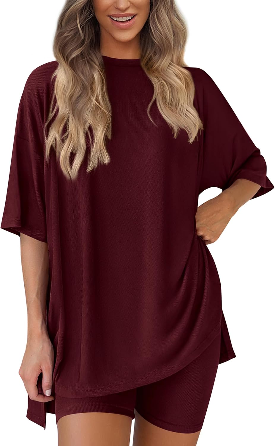 PRETTYGARDEN Women's Two Piece Lounge Set 2025 Summer Casual Oversized Shirts Biker Shorts Matching Airport Travel Outfit