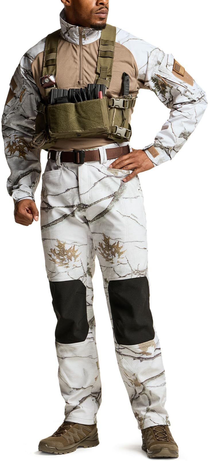 Men's Winter Waterproof Tactical Pants, Softshell Fleece Lined Snow Ski Cargo Pants