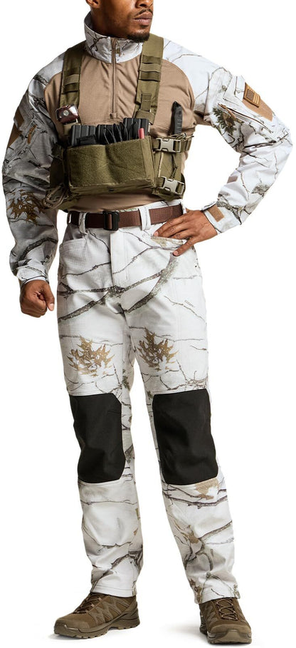 Men's Winter Waterproof Tactical Pants, Softshell Fleece Lined Snow Ski Cargo Pants