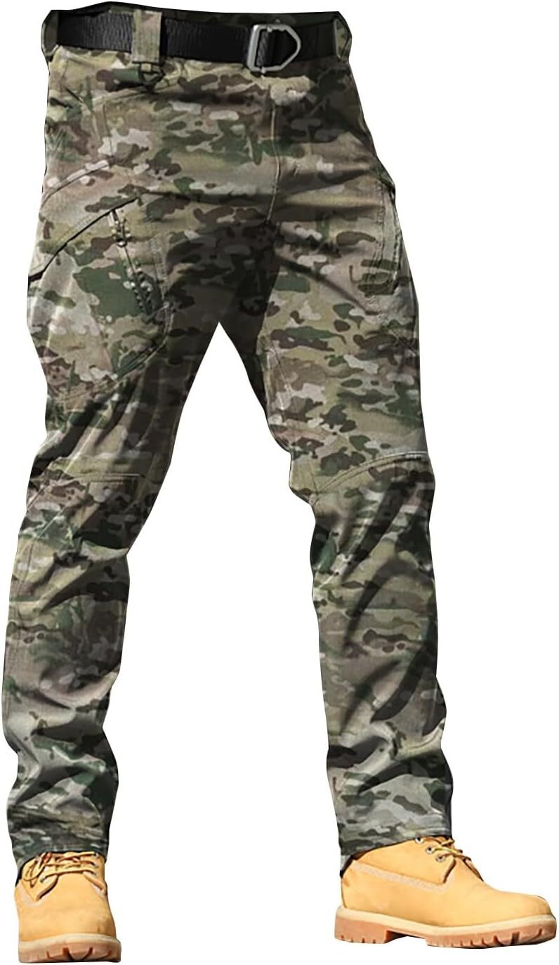 Men Tactical Pants Baggy Outdoor Waterproof Hiking Work Pants Water Resistant Multi Pockets Wild Cargo Pants