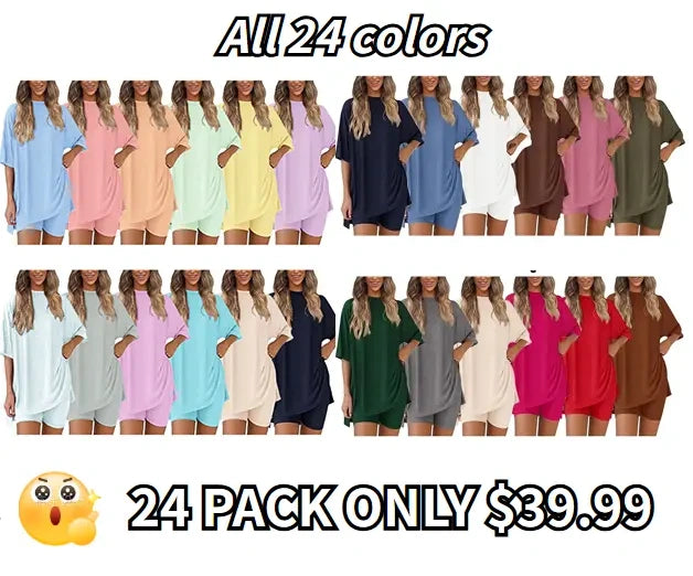 🔥Women's Two Piece Lounge Set 2026 Summer Casual Oversized Shirts Biker Shorts Matching Airport Travel Outfit