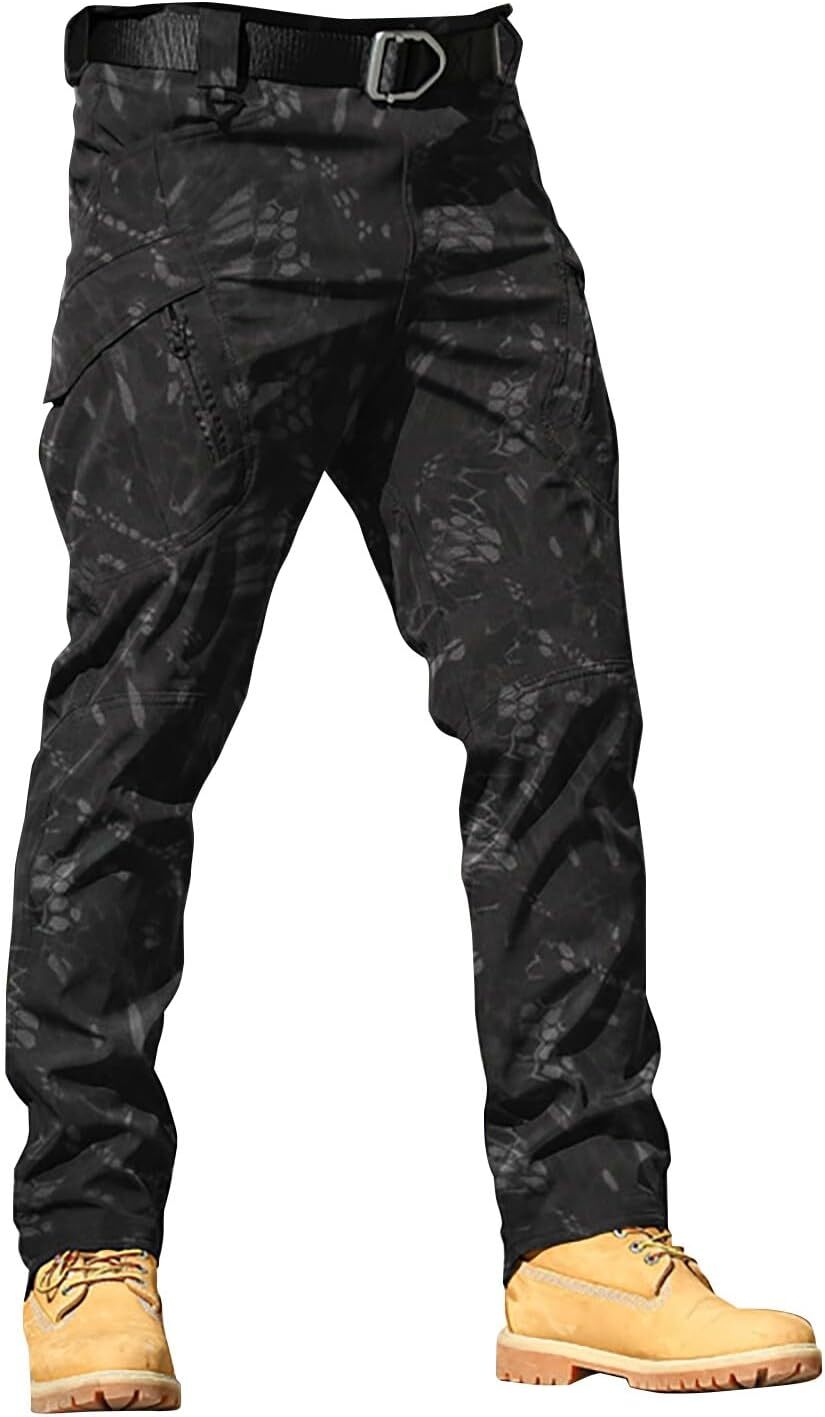 Men Tactical Pants Baggy Outdoor Waterproof Hiking Work Pants Water Resistant Multi Pockets Wild Cargo Pants