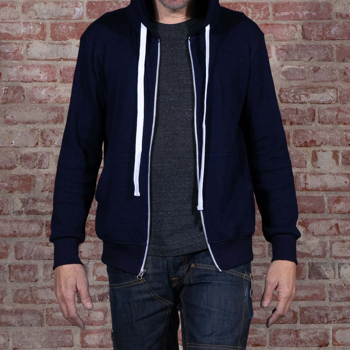 BNAGEROW - Lndigo Dyed Thermal Zip Hoodie