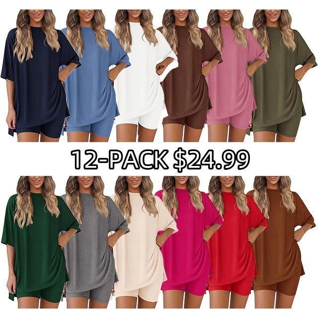 🔥Women's Two Piece Lounge Set 2026 Summer Casual Oversized Shirts Biker Shorts Matching Airport Travel Outfit