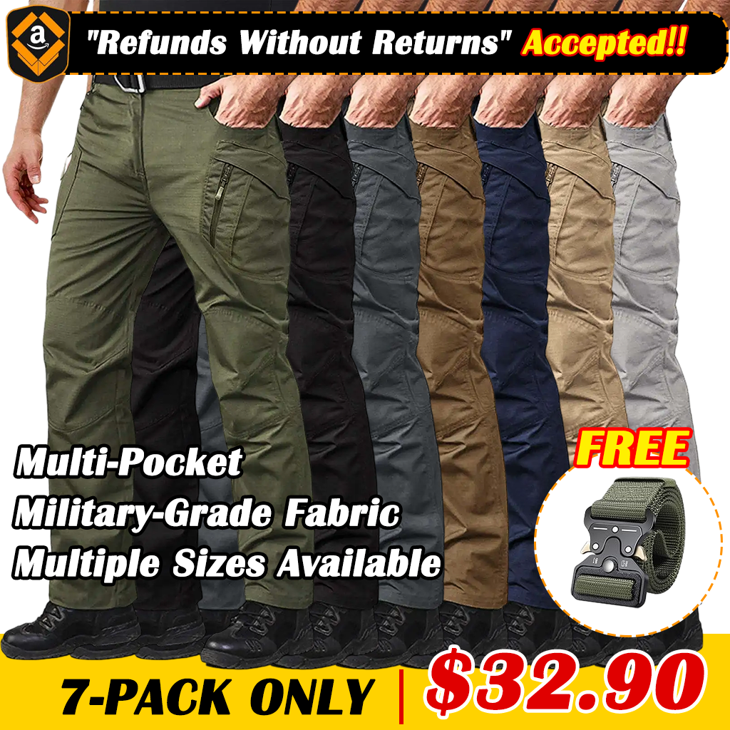7-Packs Men's Tactical Pants with 9 Pockets Rip-Stop Work Hiking Pants