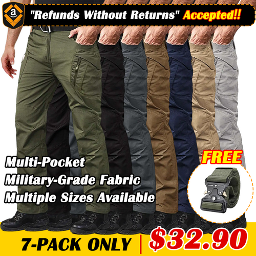 7-Packs Men's Tactical Pants with 9 Pockets Rip-Stop Work Hiking Pants