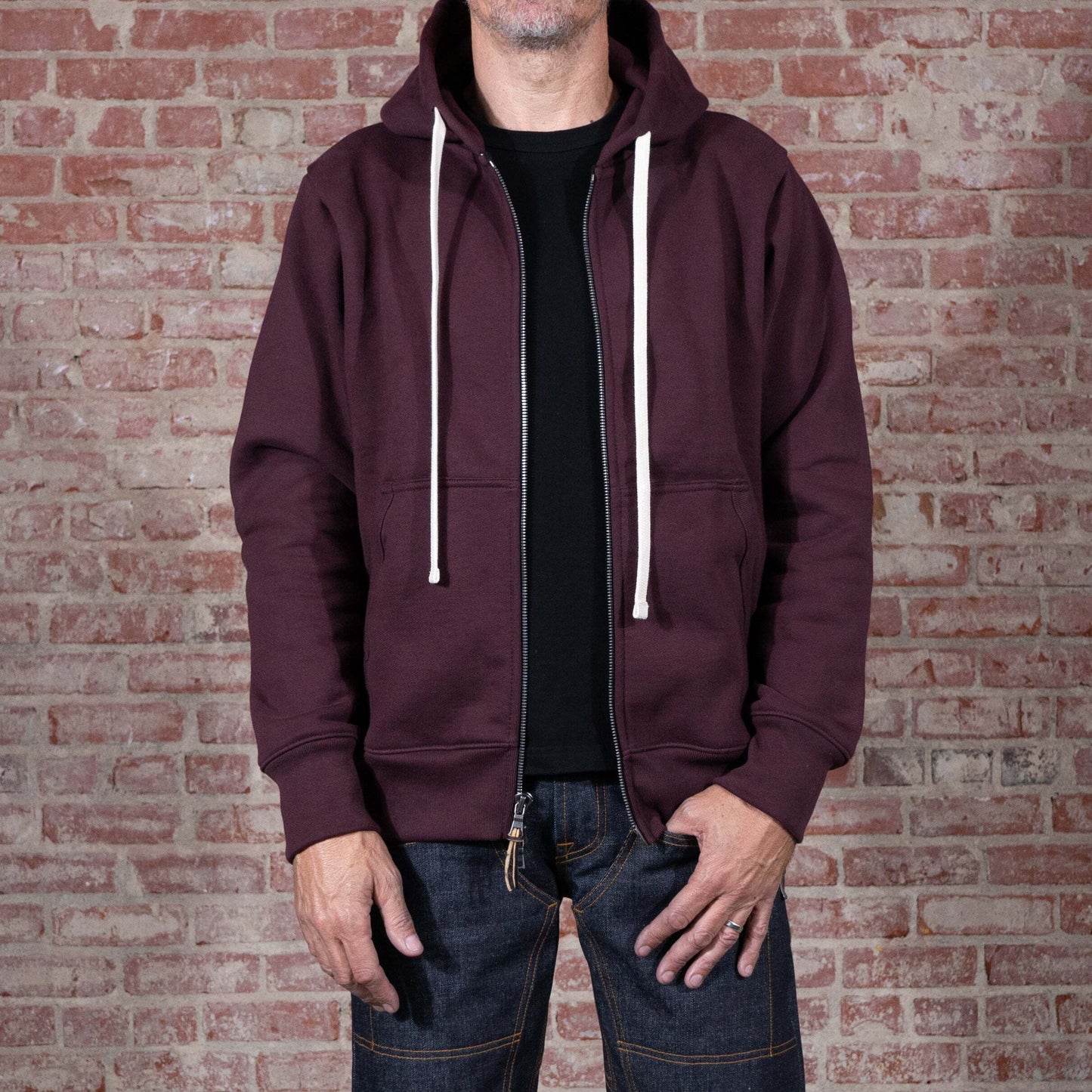 BNAGEROW - TWO WAY ZIP HOODIE - Oxblood